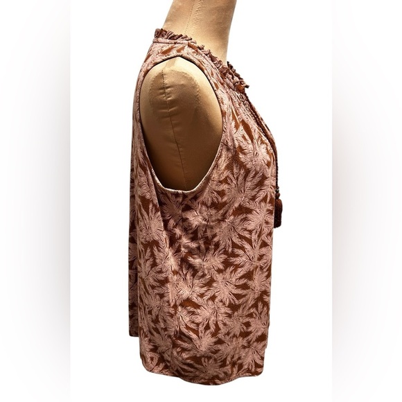 J Jill Bellissima Tasseled Top Peasant Blouse Tassel Split Neck Floral Sz Medium - Picture 4 of 11